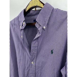 POLO RALPH LAUREN Slim Fit 100% Cotton Shirt Size 16 34/35 Purple Gingham